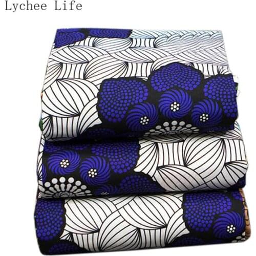 Lychee Life 1Yard Ankara African Flower Polyester Prints Fabric For Women Dress Diy Sewing Accessories