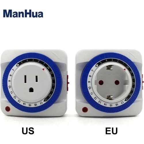 ManHua 24 Hour Timer Socket Mechanical Program Timer Switch Socket US EU Plug Wall Outlet Protector Energy Saving