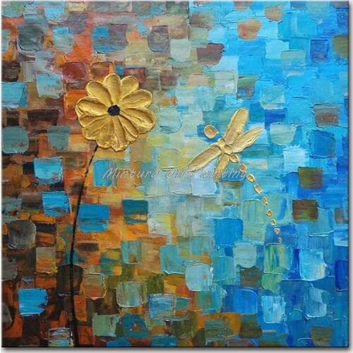 Mintura 100% Handpainted Oil Paintings Thick Oil Dragonfly Entranceway Flowers Fashion Home Decor Hotel Decor Morden Wall Art
