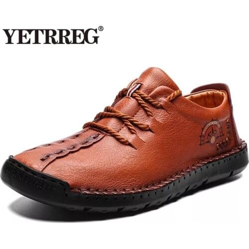 2020 New Soft Mens Casual Shoes Breathable Leather Handmade Loafers Brand Men Shoes Flat Moccasins Men Sneakers Big Size 38-48