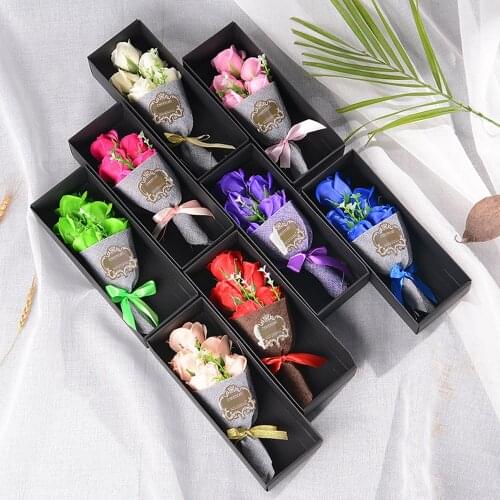 5pcs/lot Bath Soap Rose Flower Bouquet+Greeting Card Holding Flower For Mothers Day/Wedding/Birthday/Valentines Day Xmas Gift
