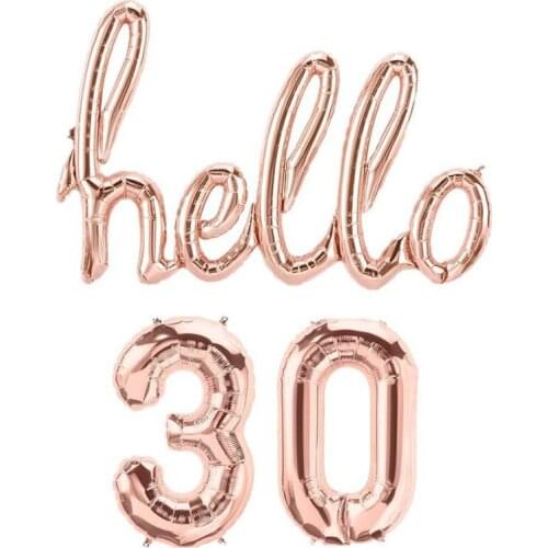 Rose Gold Hello 30 Foil Balloons Number 18 20 21 30 40 50 60 70 Birthday Party Decoration Inflatable Air Globos