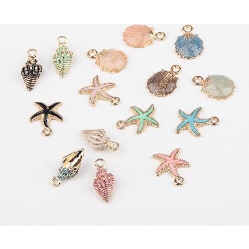 New 50pcs/lot Stereo starfish/conch/shells shape alloy floating locket charms diy jewelry earring/necklace/bracelet pendants