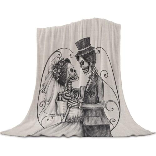 Halloween Skull Throw Blanket for Sofa Christmas Decoration Bedspread Portable Microfiber Flannel Blanket