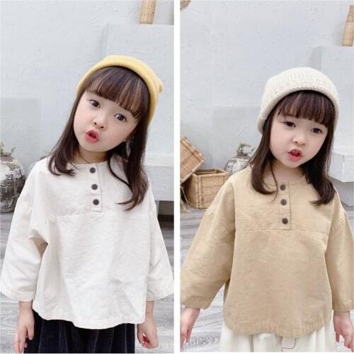 Baby Girls Autumn Clothes Shirts Solid Korean Long Sleeve Girls Kids Blouses Toddlers Girls High Quality Tops