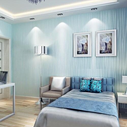 Self-adhesive wallpaper thickening 3D three-dimensional non-woven fabric bedroom living room home modern blue leaves