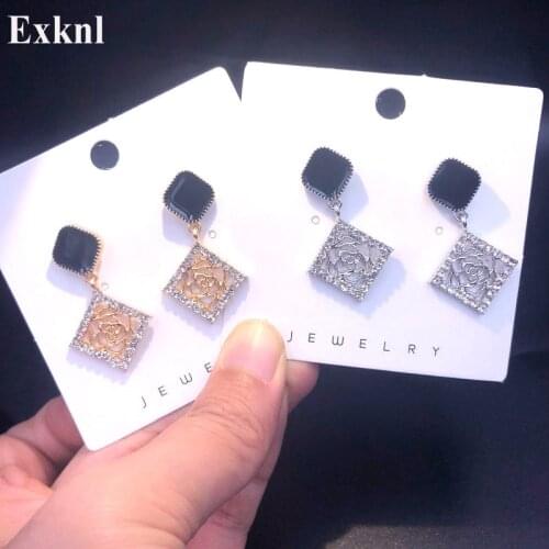 Exknl Rose Flower Earrings Romantic Gold/Silver Color Fashion Jewelry Drop Earrings For Women Girls Wedding Wholesale 2020