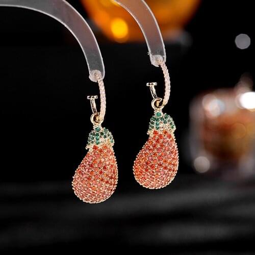 European And American New Fashion Vegetable Creative Earrings Pavé Purple Gem Fun Eggplant Sweet Ear Jewelry Female