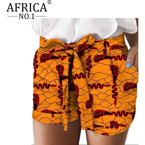 African Pants for Women Ladies shorts Fashion Casual Short Pants with pocket belt dashiki Batik ankara style plus size A1821005