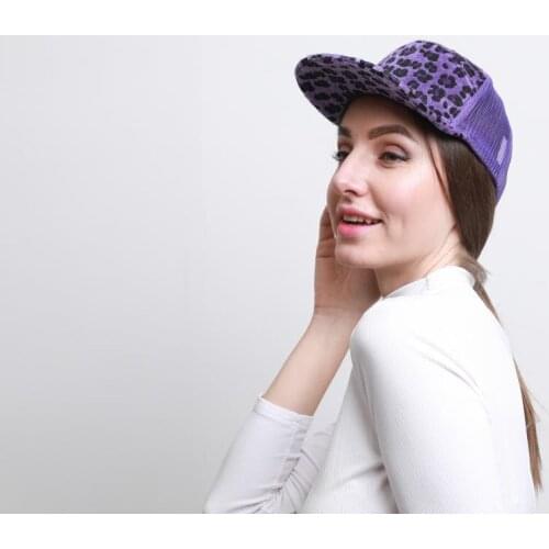 Purple Leopard Print Women Horsetail Baseball Caps Gridding Spring Summer And Autumn Sunshade Mohair Baseball Hat