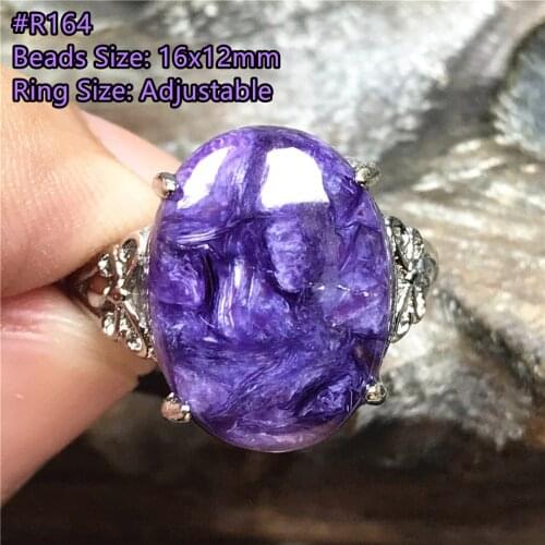 Top Natural Purple Charoite Crystal Ring Jewelry For Women Men Luck Healing Stone Silver Adjustable Ring Gemstone 16x12mm Beads