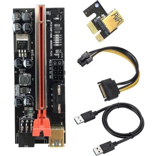VER009C PLUS USB3.0 PCI-E Riser Express 1X to 16X Extender Riser Adapter Card SATA 15Pin to 6Pin Power