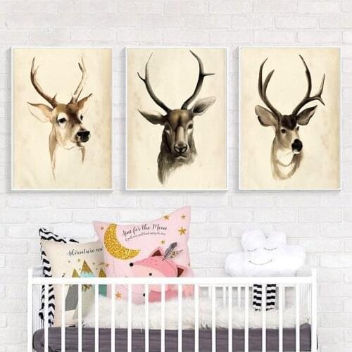 Vintage Elk Deer Head Canvas Art Poster Animal Poster Canvas Print Painting Wall Art Babys Room Home Decoration