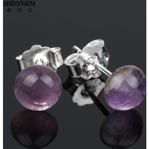 ShinyGem 6mm Round Amethsts Stone Earrings Small Size Cute Stud Earrings AAA Grade Natural Purple Crystal Earrings For Women