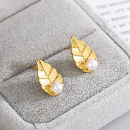 Simulated Leaves Stud Earrings For Women Fashion Gold Stainless Steel Leaf Stud Earrings Wedding Jewelry Brincos Bff Gift