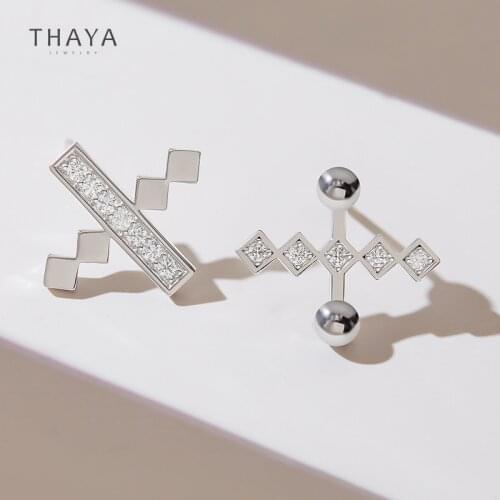 Thaya Creative Design + - Shape Fashion Earring Stud Silver Color White Crystal Zircon Stud Ear For Women 2020 Fine Jewelry Gift
