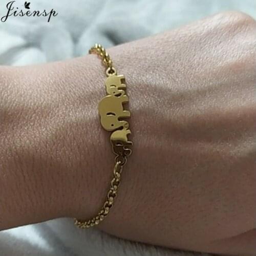 Trendy Stainless Steel Family Elephant Bracelets Bangles for Women Gold Adjustable Charm Bracelet Punk pulseras Mother Gift
