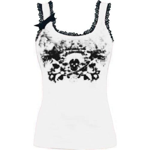 2021 Fashion Flowered Skull Printed Goth Top Women Summer Womens Lace Back Tank Top O-Neck Tshirts Vest Halter Sleeveless Top