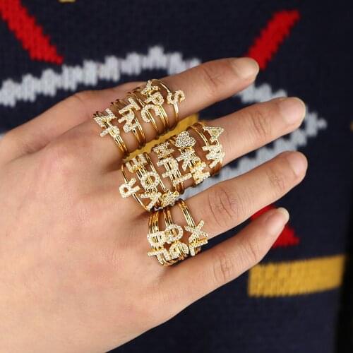 Gold filled A TO Z special name letter 26 Alphabet Initial ring women minimal delicate star heart cz stack jewelry