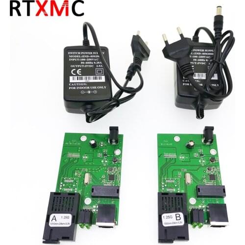 FTTH 1 Pair Gigabit Fiber Optical Media Converter 1000Mbps Single Mode Single Fiber SC Port 20KM PCBA with 5V Power Adapter