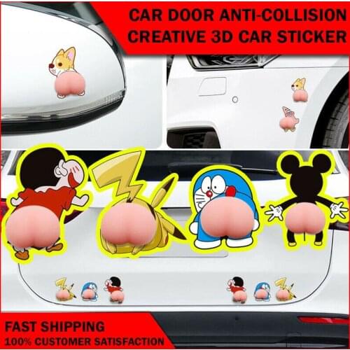 2pcs 3D Cartoon Sticker Soft Butt Silicone Car Door Anti-collision Rubber Strip Protection Anti Scratch Mobile Phone Stickers