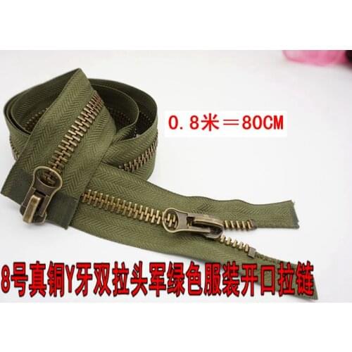 8#zipper brass metal army green 80/120cm 1pcs reversible double sliders/two zipper pullers/sliders for coat Down jacket overcoat