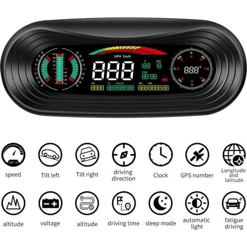 P18 Car SMART GPS SLOPE METER Speedometer Overspeed Warning Gauge Multi-Function Alarm Tool