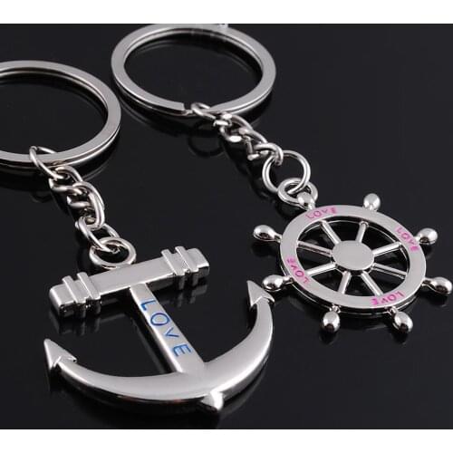 FREE SHIPPING by FEDEX 100pairs/lot Wholesale Zinc Alloy Anchor And Rudder Keychain Metal Keyring For Lovers as Wedding Gift