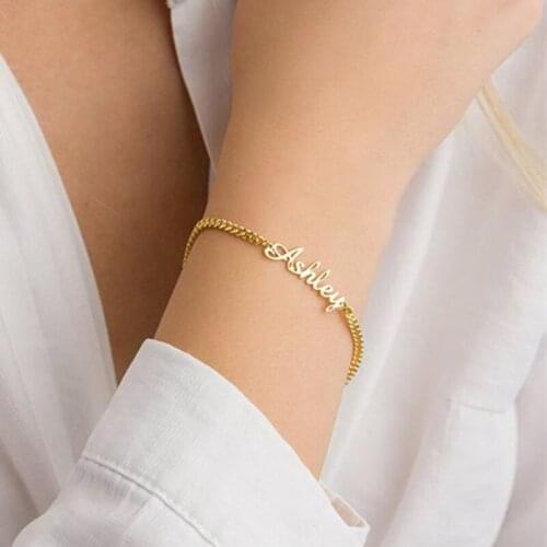 Custom Stainless Steel 5mm Cuban Chain Name Bracelets for Men Women Customized Personalized Adjustable Letter Bracelet Jewelry