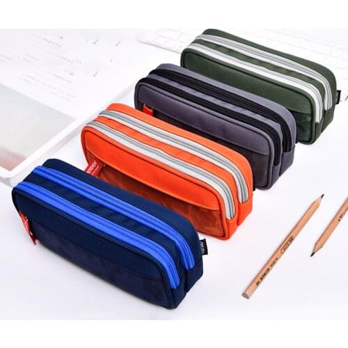 High Quality Durable Large Capacity Pencil Case Double Zipper Pen Bag Pouch School Office Supplies Stationery Gift