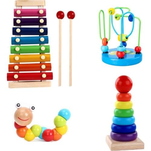Montessori Wooden Toys Childhood Learning Toy Baby Colorful Wooden Blocks P31B
