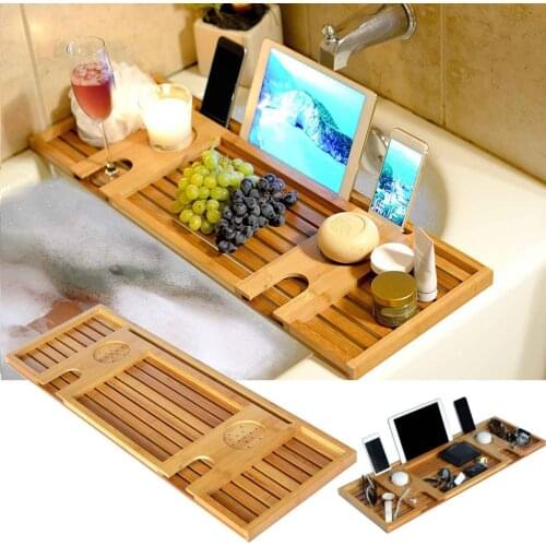1Pc Wooden Handmade Bath Tray Bathroom Shelves Apply For Pad/Book/Tablet Home Bathrooms Accessories Bathtub Rack Stand Holder