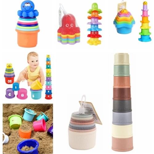 Kids Bathroom Stacked Cups Set Toys Cup Stacking Toys Water/Beach Games Tool Fun Baby Bathtub Toddlers Best Toys G2AE