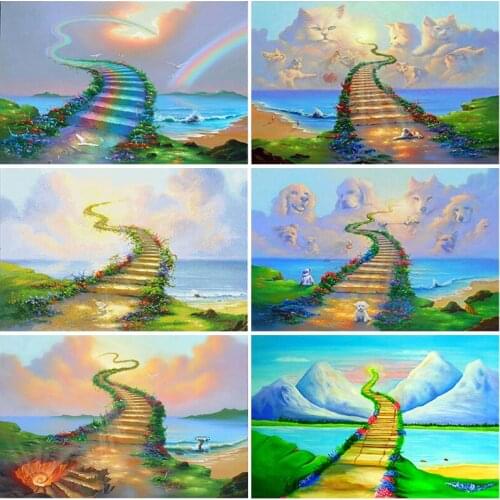 DIY 5D Diamond Painting Rainbow ladder Full Square/Round Drill Diamond Embroidery Scenery Dog Picture Of Rhinestones Home Decor