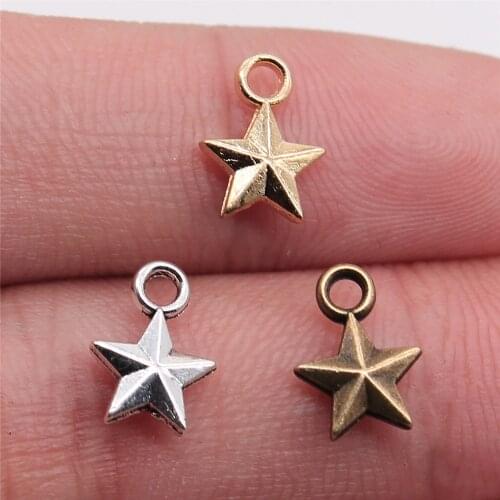 50pcs Charms Jewelry Findings DIY Accessories Pentagram Star Pendant 3 Colors 8x11mm