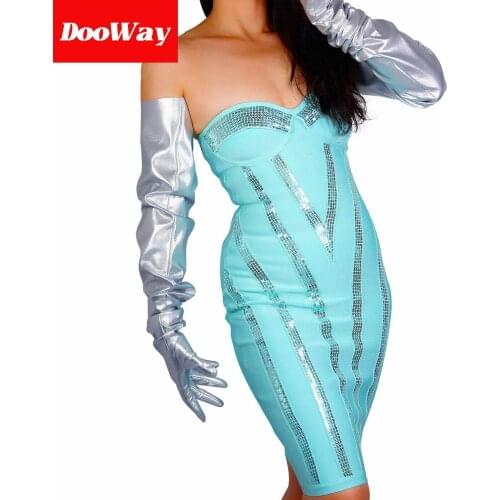 DooWay 2020 Fashion Super Long Leather Gloves for Women Oversized Loose Shoulder Length PU 35 Inches (Sliver)