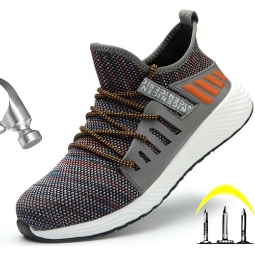 Breathable Men Safety Shoes Steel Toe Non-Slip Work Boots Indestructible Shoes Puncture-Proof Work Sneakers