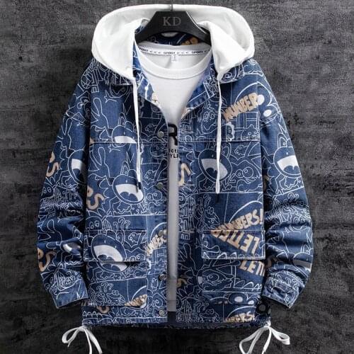 Spring/Autumn Hip Hop Fashion Printed Jeans Jacket Male Cotton Casual Streetwear Denim Jacket Coat for Men Slim Tops Clothing