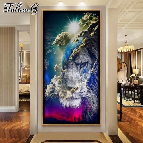 FULLCANG Abstract cloud lion king mosaic 5d diy diamond painting full square round drill rhinestone embroidery animals FG0163