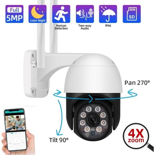 5MP PTZ Wifi Camera IP Outdoor 4X Digital Zoom Wireless Security CCTV Camera 2MP Two Way Audio Ai Detection Alert CCTV Camera
