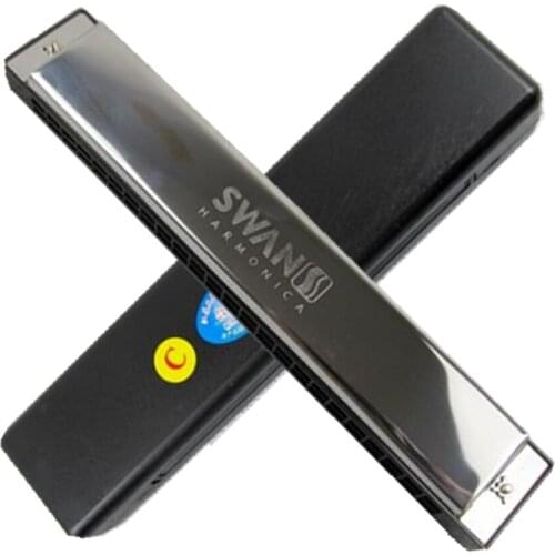 Swan Harmonica 24 Holes Key of C Tremolo Harmonica Mouth Organ woodwind music Instrument Silver color