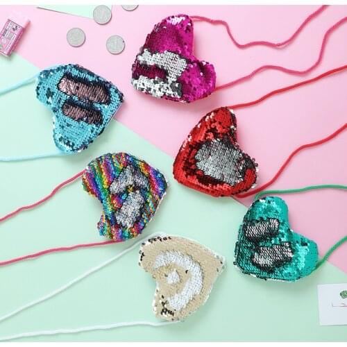 Summer Accessories New Fashion Kid Girl Children Sequined Shoulder Bag Crossbody Heart Mini Bags Luxurious Coin Packet