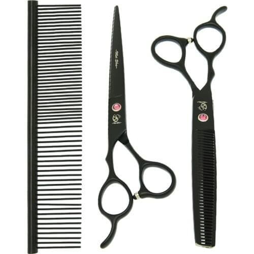 Meisha 7 inch Left Hand Pet Grooming Scissors Set Professional Cutting Thinning Curved Dog Cat Hair Shears Trimming Tools B0057A