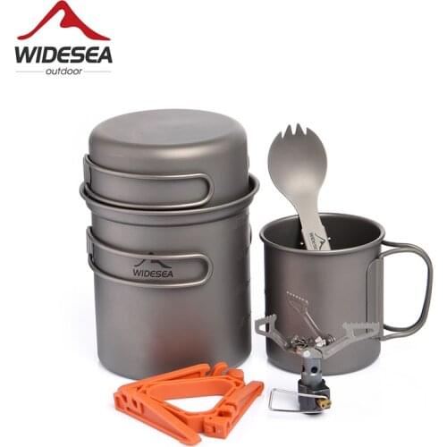 Widesea Camping Titanium Cookware Tableware Set Gas Burner stove Ultra-light Kitchen Outdoor Cooking Pot Fold Spoon Trekking