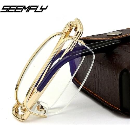 Seemfly Metal Frame Folding Reading Glasses Unisex Anti Blue Light Eyewear Computer Gaming Goggle Spectacle +1.0 to +4.0 Diopter