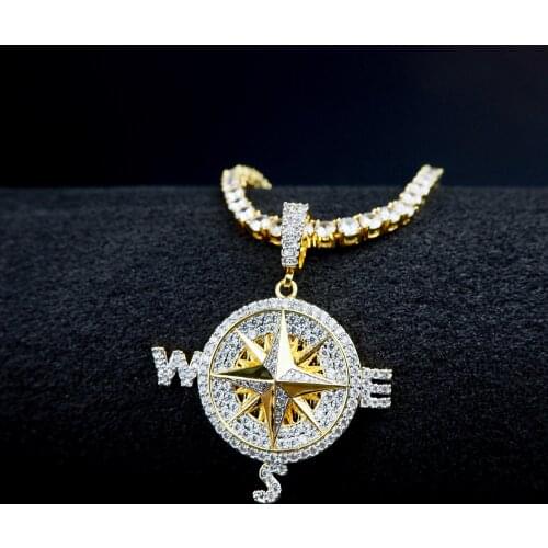 Hip-hop Compass Compass personality pendant sparkling Zircon micro-inlaid necklace hiphop accessories