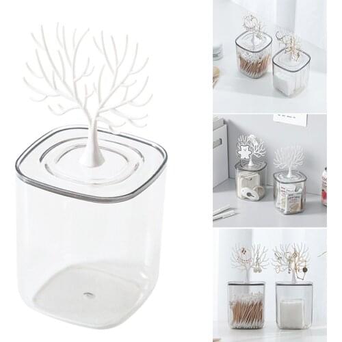 Plastic Storage Box with Tree Decoration Durable Transparent Water-Proof Useful Suit for Makeup Cotton Bud TS2
