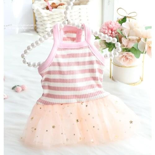 Girl Dog Cat Dress Shirt Striped Stars Design Pet Puppy Skirt Spring/Summer Clothes Outfit 5 Sizes 2 Colours