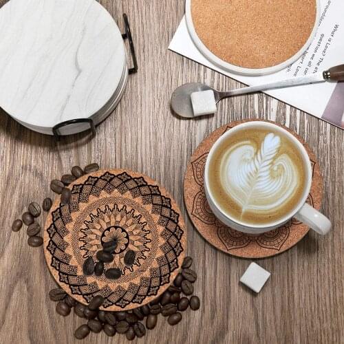 8pcs Non-Slip Cup Mat Mandala Pattern Style Coasters With Cork Base Set Of Unique Housewarming Gift