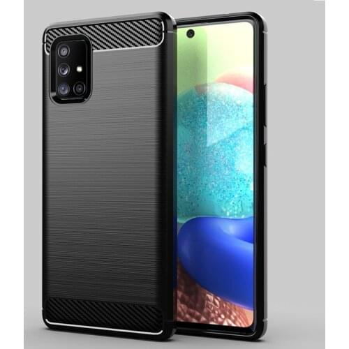 Carbon Fiber Shockproof Cover Protective Slim Fit Soft TPU Silicone Case With Screen Protector for Samsung Galaxy A51-5G,A71-5G